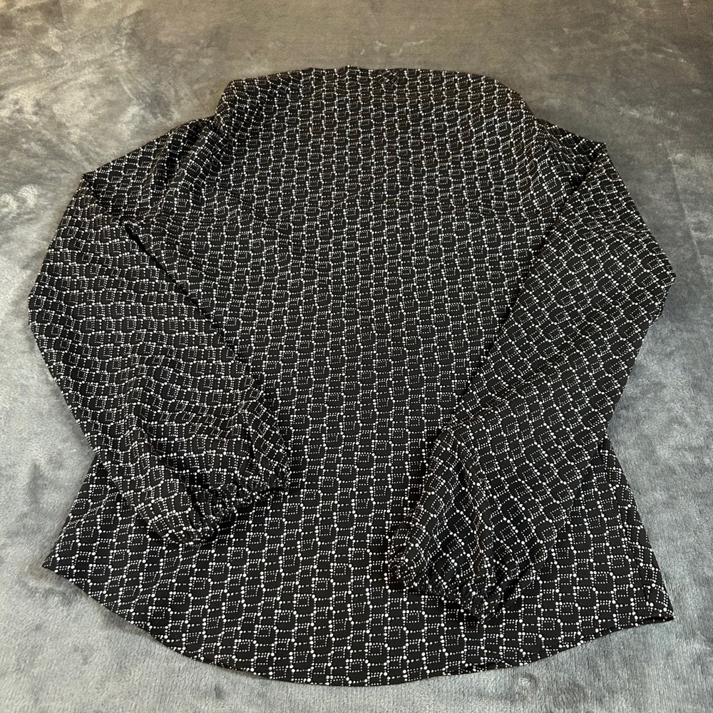 Ann Taylor Black White‎ Geometric Print Long Sleeve Blouse Womens Size 0 Career